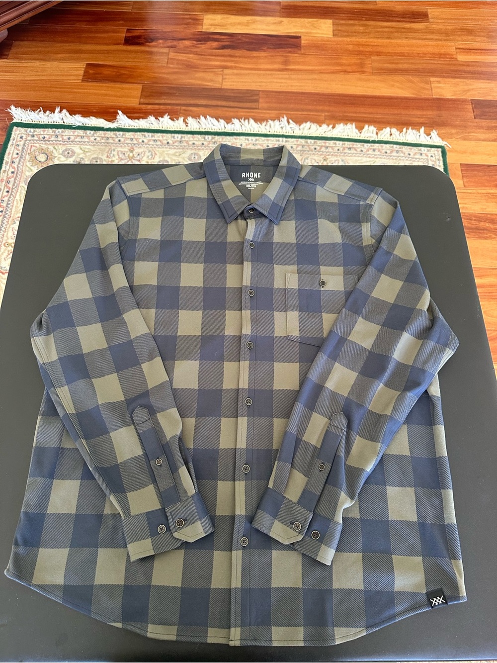 Rhone Men's Olive & Navy Check Button-Down Shirt Size 2XL
